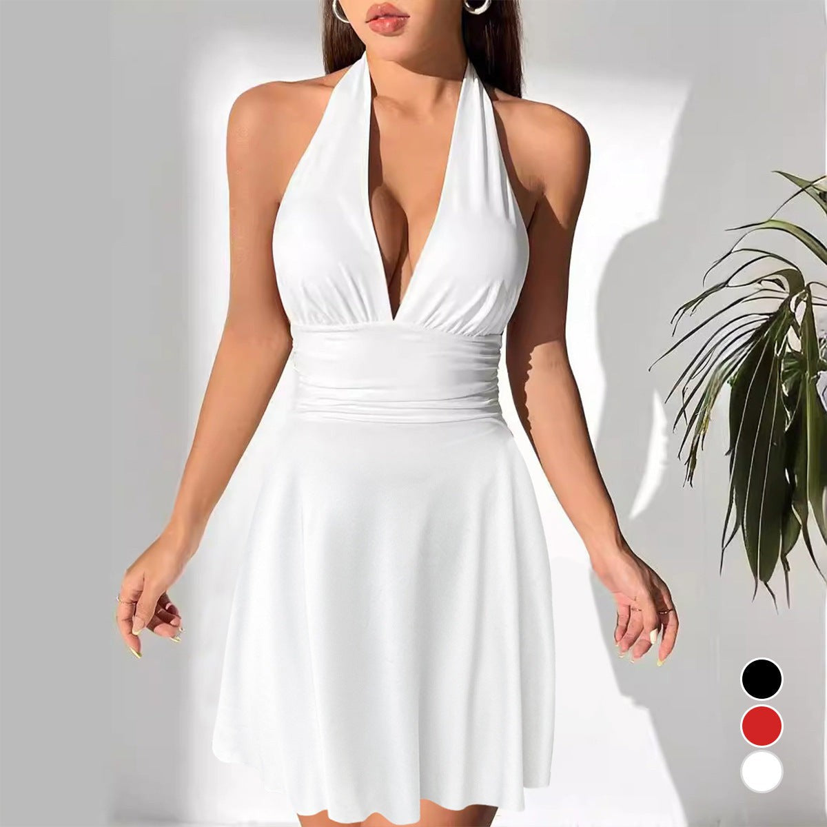 Elina Pleated Mini Dress-Ivory