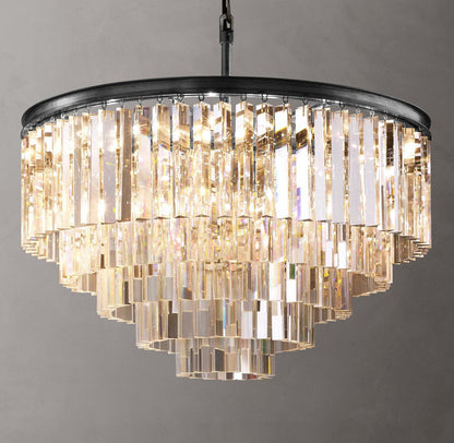 1920s Odeon Crystal Round Chandelier 32"