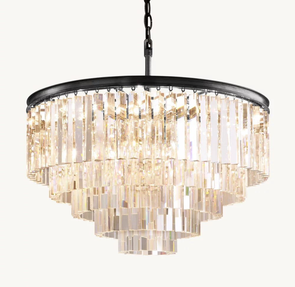 1920s Odeon Crystal Round Chandelier 32"