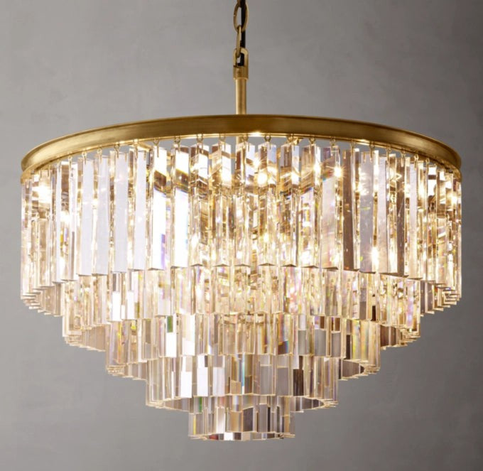 1920s Odeon Crystal Round Chandelier 32"
