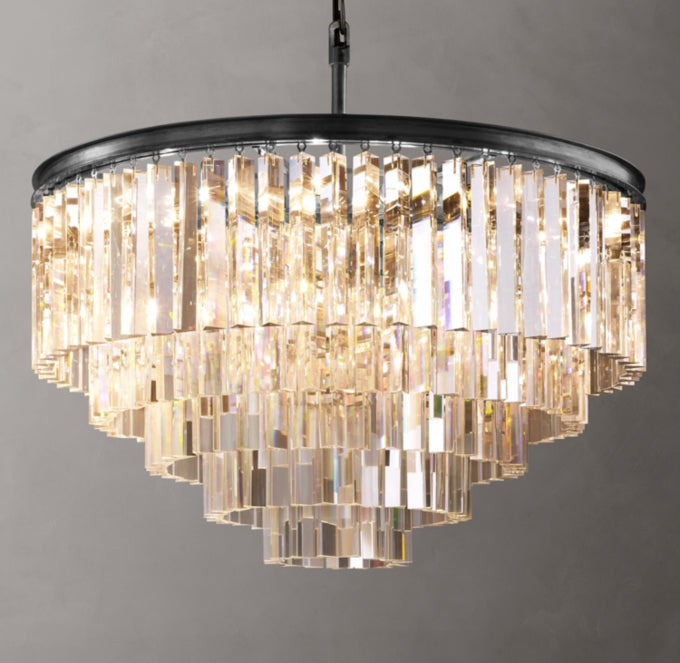1920s Odeon Crystal Round Chandelier 32"