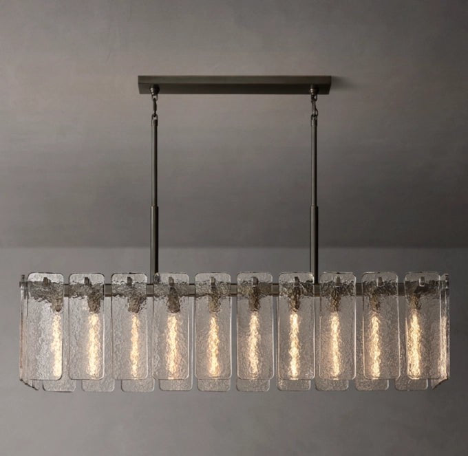 Calamette Rippled Glass Rectangular Chandelier 60"