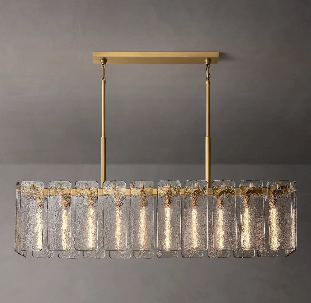 Calamette Rippled Glass Rectangular Chandelier 60"