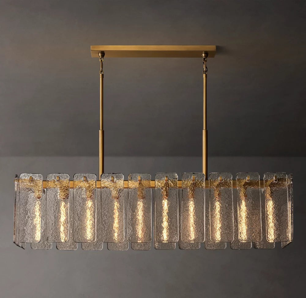 Calamette Rippled Glass Rectangular Chandelier 60"