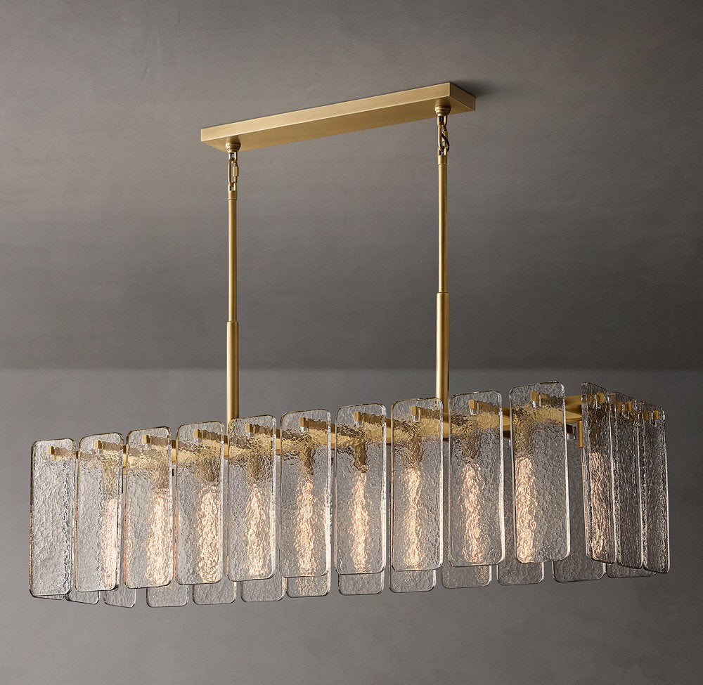 Calamette Rippled Glass Rectangular Chandelier 60"
