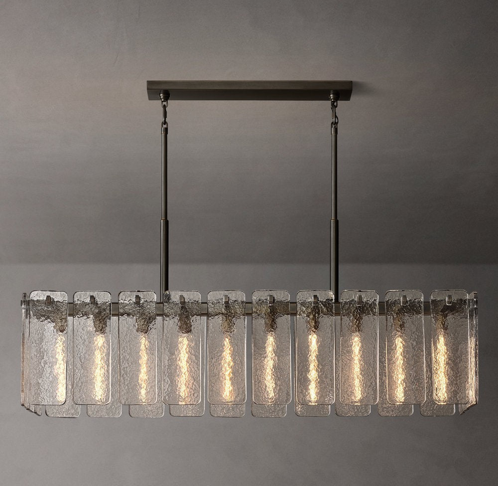 Calamette Rippled Glass Rectangular Chandelier 60"