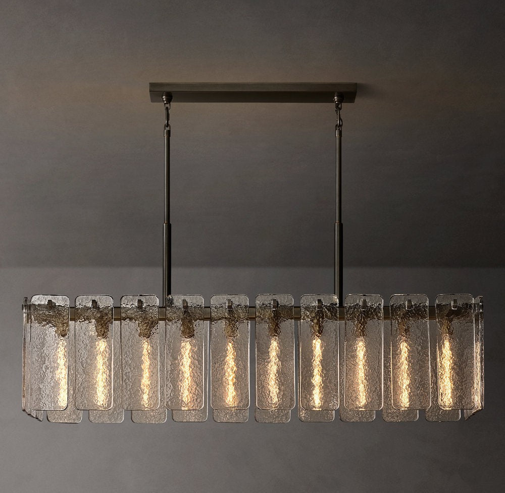 Calamette Rippled Glass Rectangular Chandelier 60"
