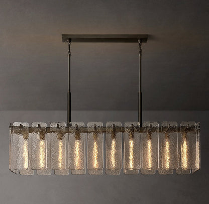 Calamette Rippled Glass Rectangular Chandelier 60"