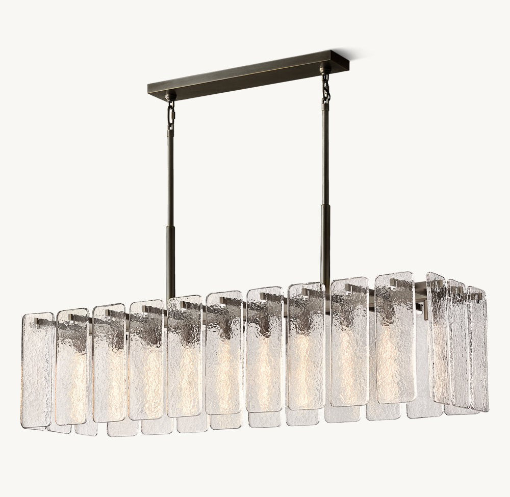 Calamette Rippled Glass Rectangular Chandelier 60"