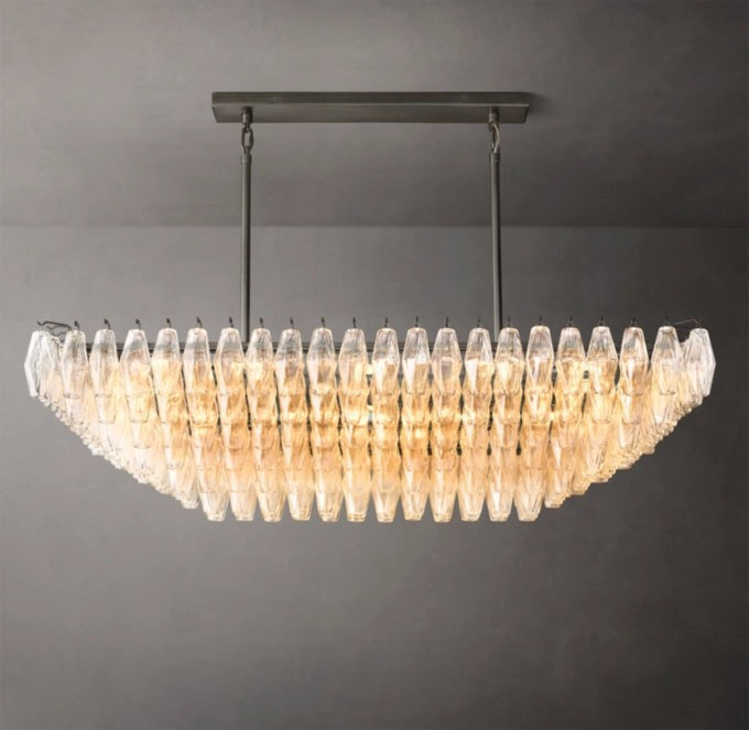 Chiara Tiered Clear Glass Rectangular Chandelier 54"