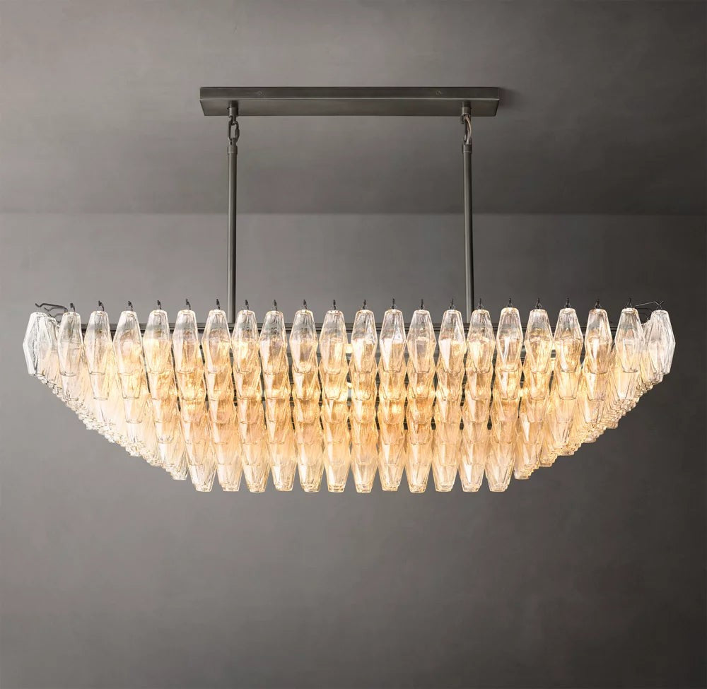 Chiara Tiered Clear Glass Rectangular Chandelier 54"
