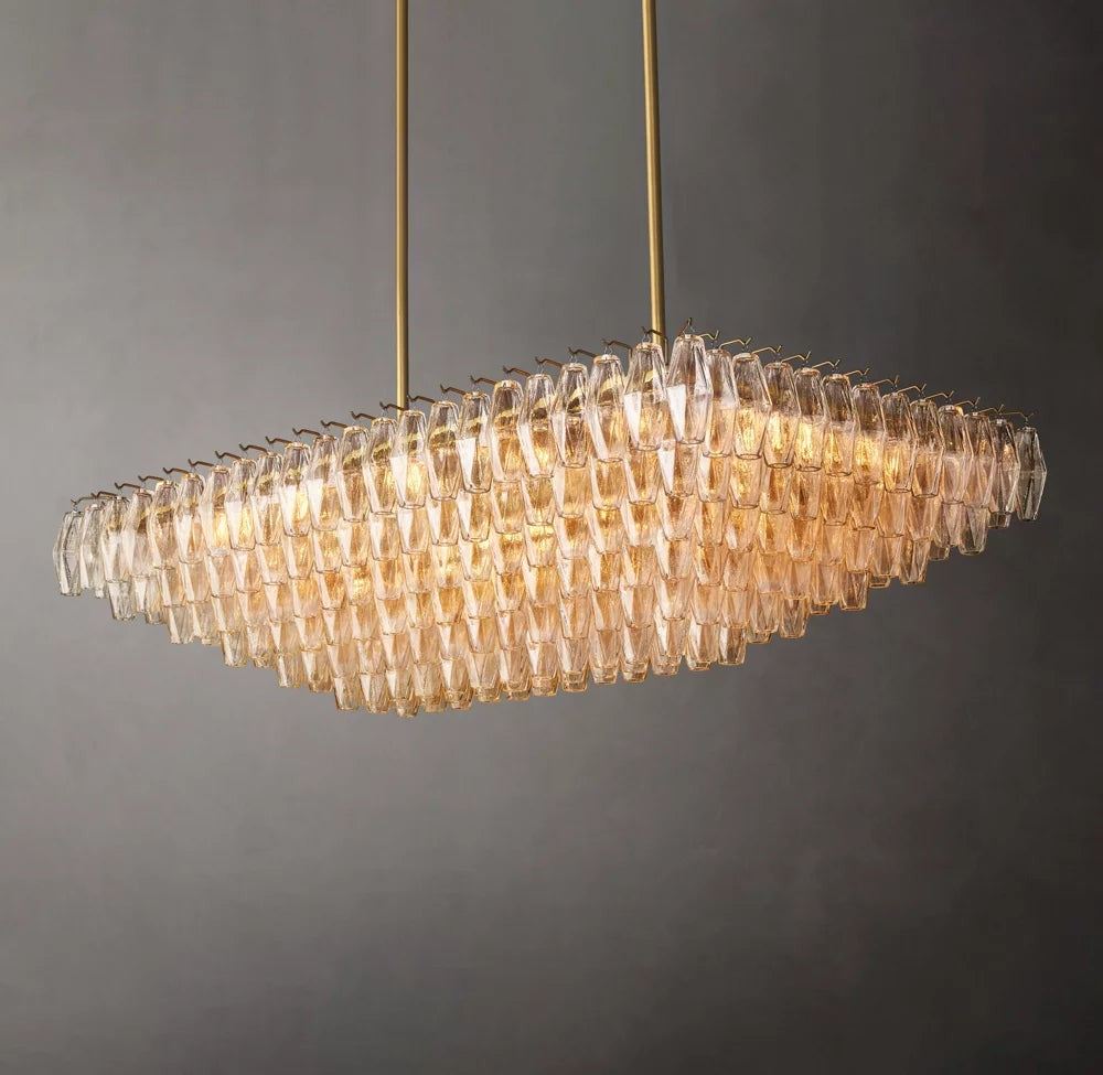 Chiara Tiered Clear Glass Rectangular Chandelier 54"
