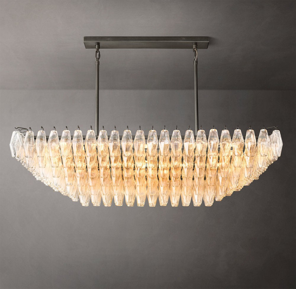 Chiara Tiered Clear Glass Rectangular Chandelier 54"