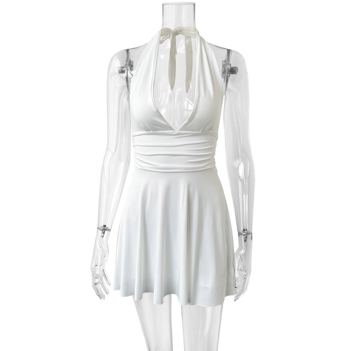 Elina Pleated Mini Dress-Ivory