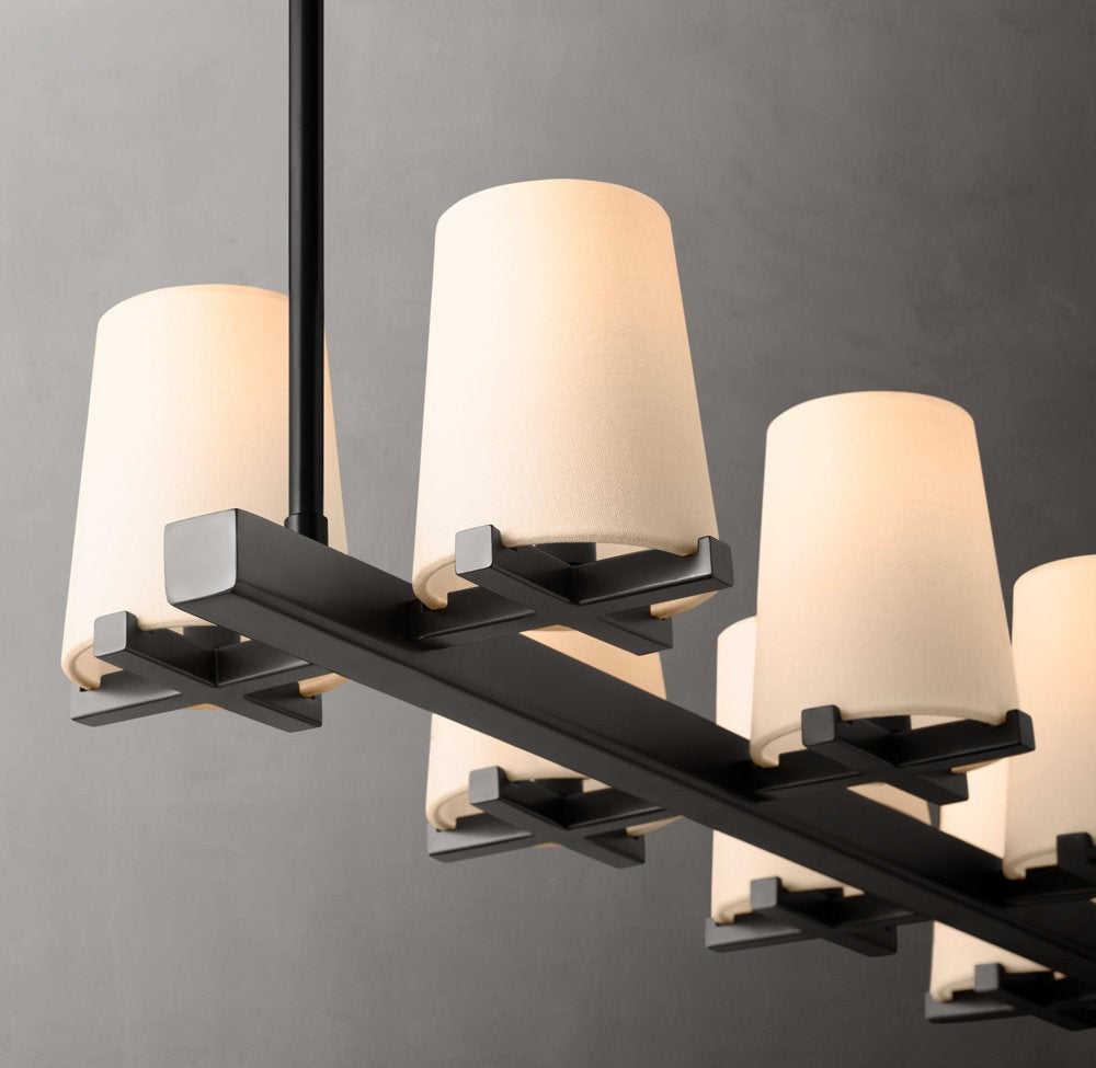 Pauillac Fabric Shade Linear Brass Chandelier 49"