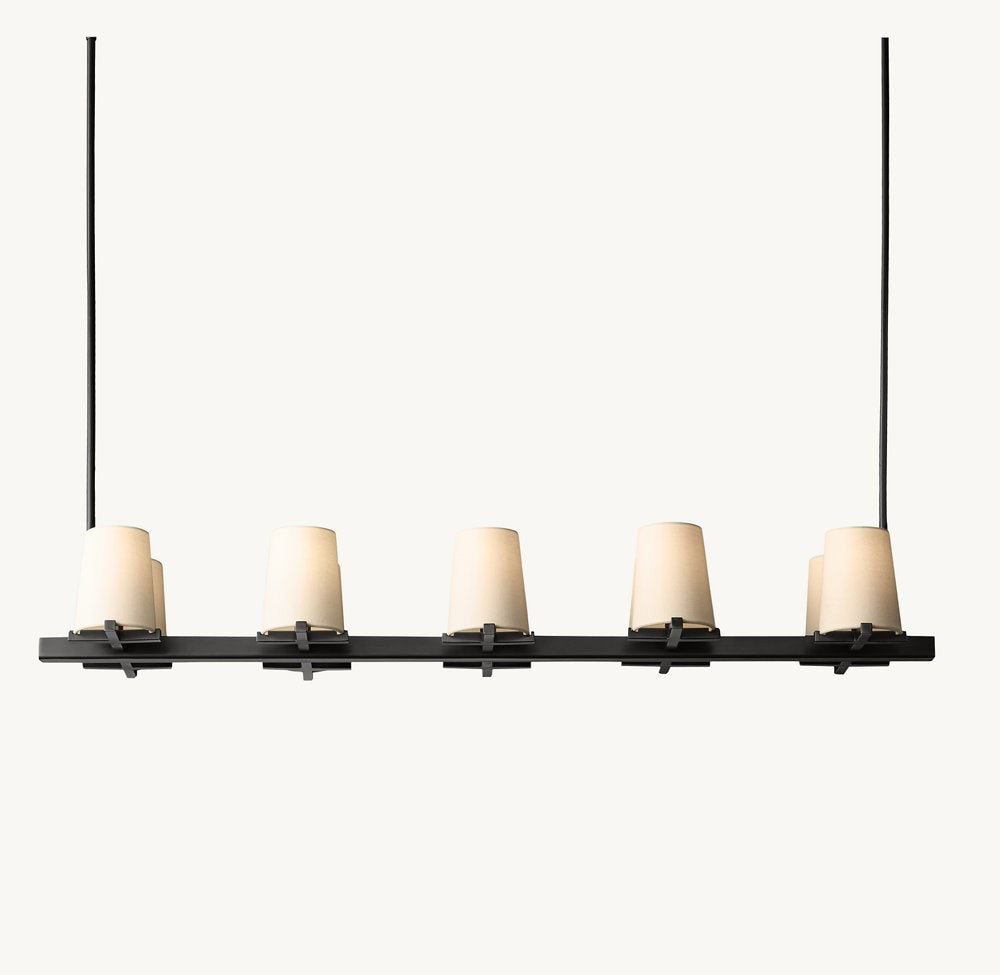 Pauillac Fabric Shade Linear Brass Chandelier 49"