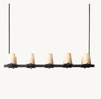 Pauillac Fabric Shade Linear Brass Chandelier 49"