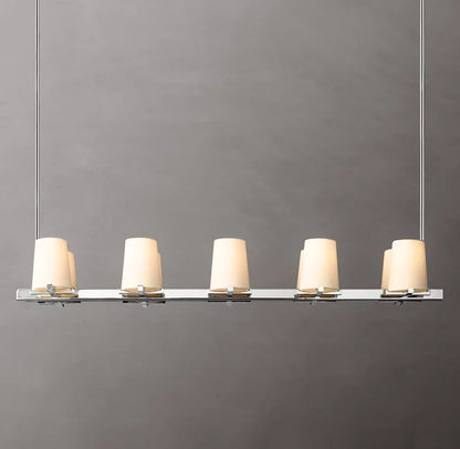 Pauillac Fabric Shade Linear Brass Chandelier 49"
