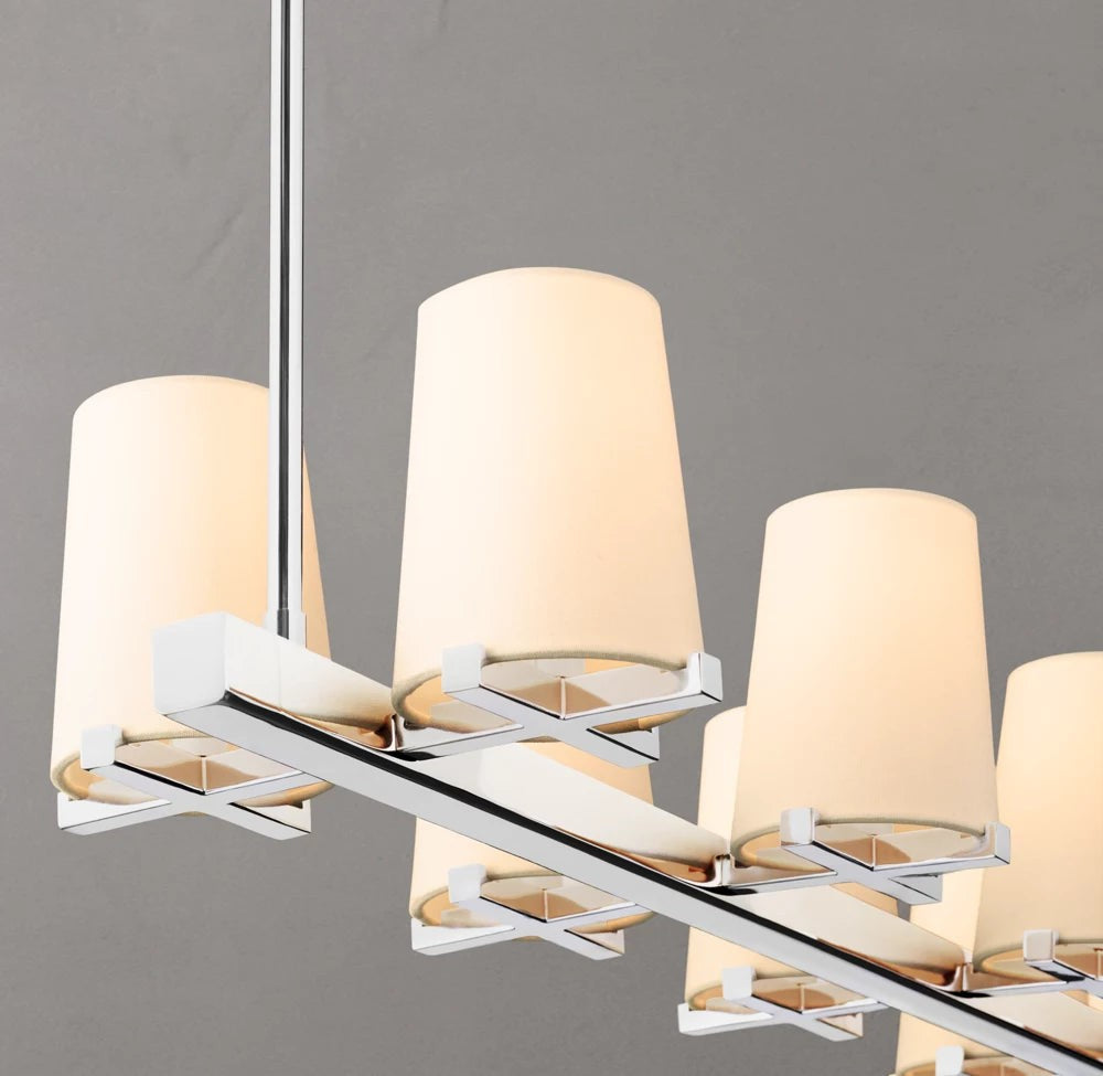 Pauillac Fabric Shade Linear Brass Chandelier 49"