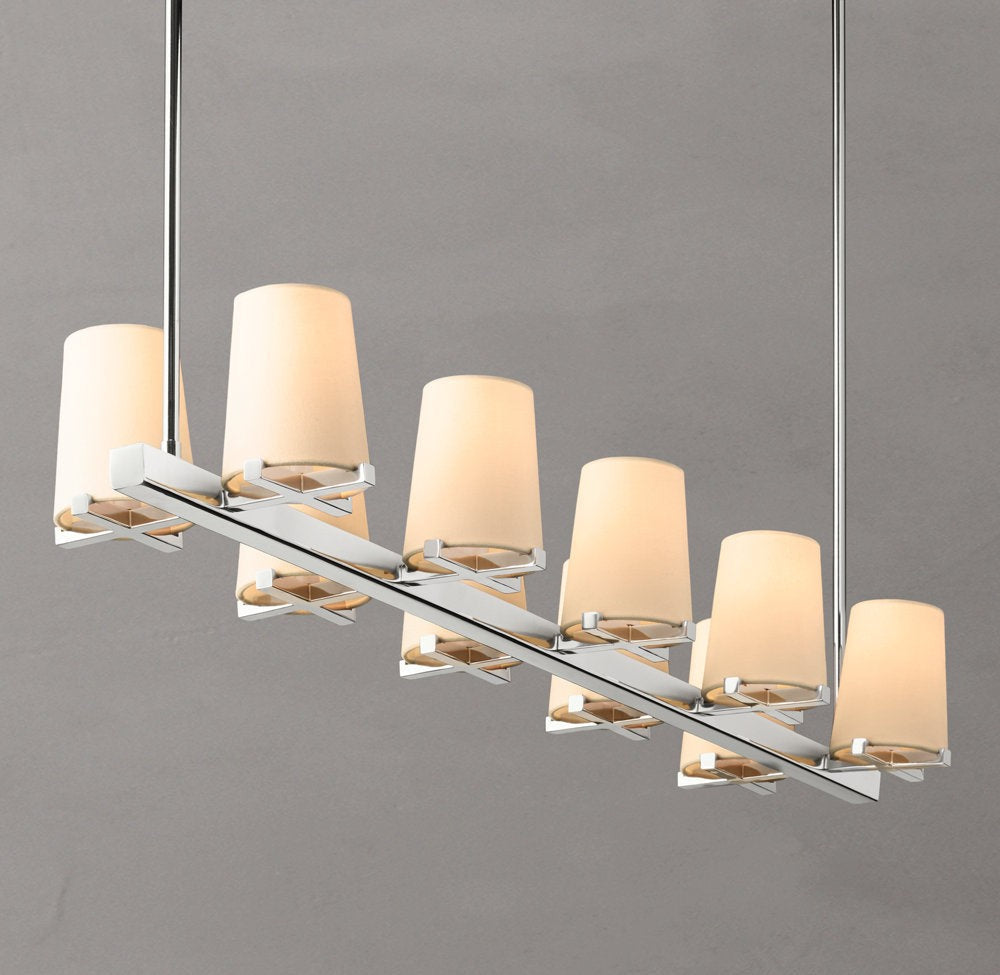 Pauillac Fabric Shade Linear Brass Chandelier 49"