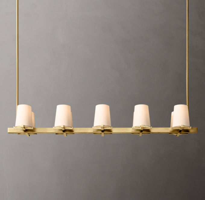 Pauillac Fabric Shade Linear Brass Chandelier 49"