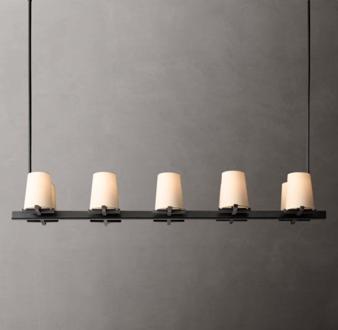 Pauillac Fabric Shade Linear Brass Chandelier 49"
