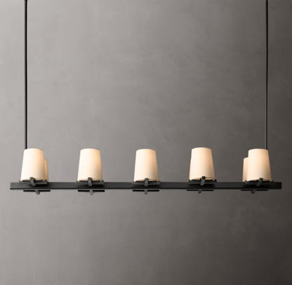 Pauillac Fabric Shade Linear Brass Chandelier 49"