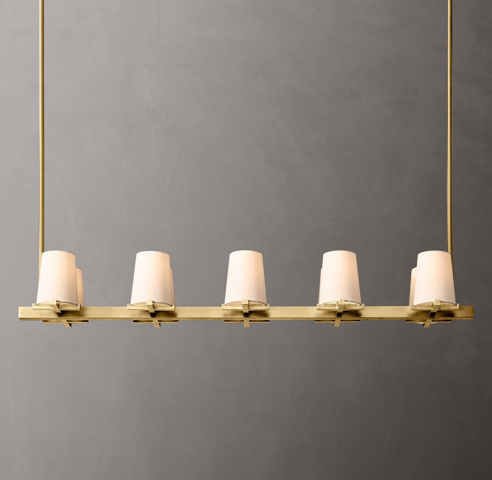 Pauillac Fabric Shade Linear Brass Chandelier 49"