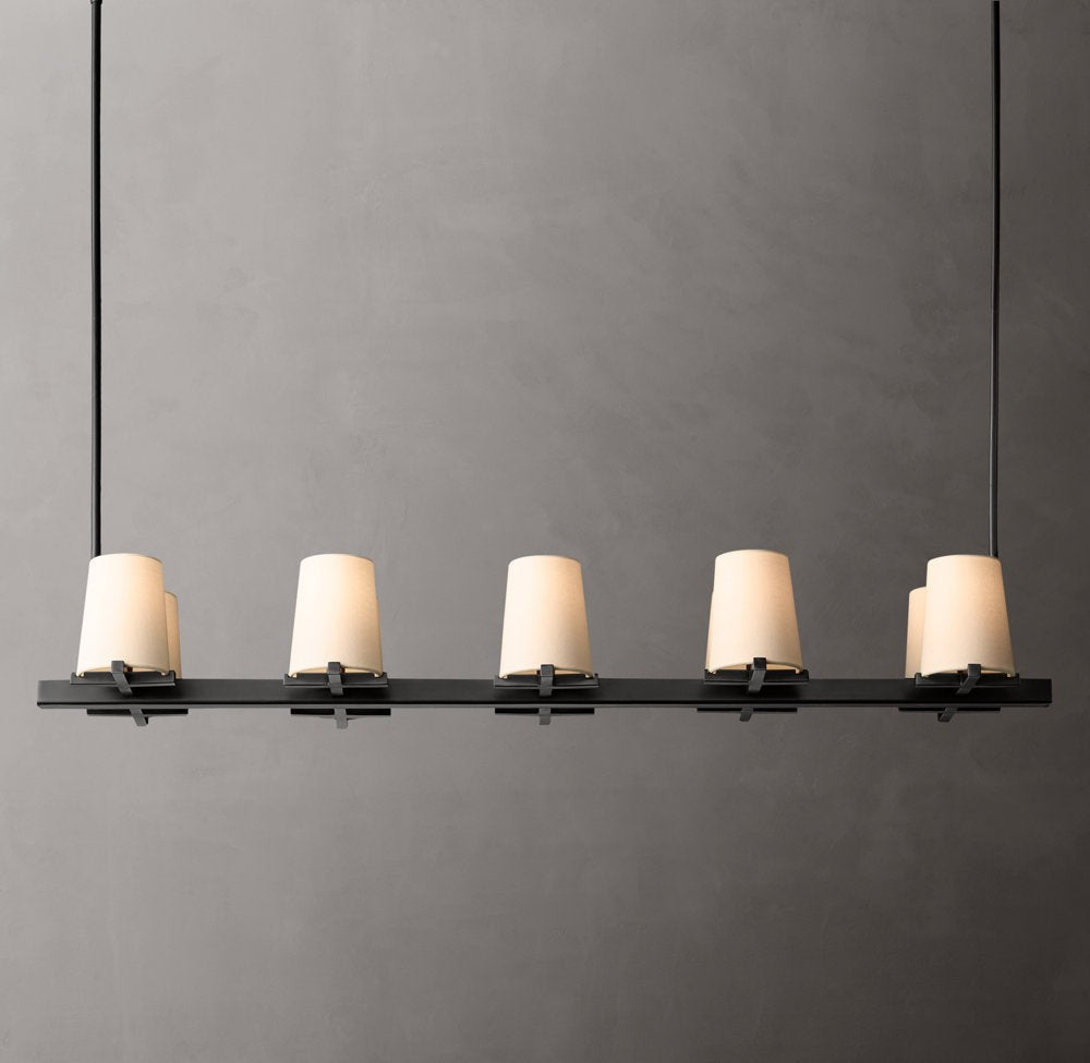 Pauillac Fabric Shade Linear Brass Chandelier 49"