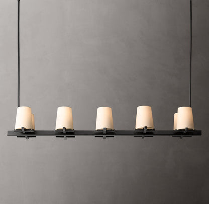 Pauillac Fabric Shade Linear Brass Chandelier 49"