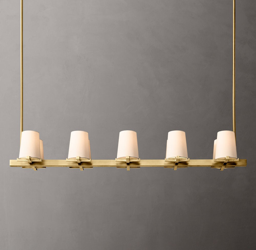 Pauillac Fabric Shade Linear Brass Chandelier 49"