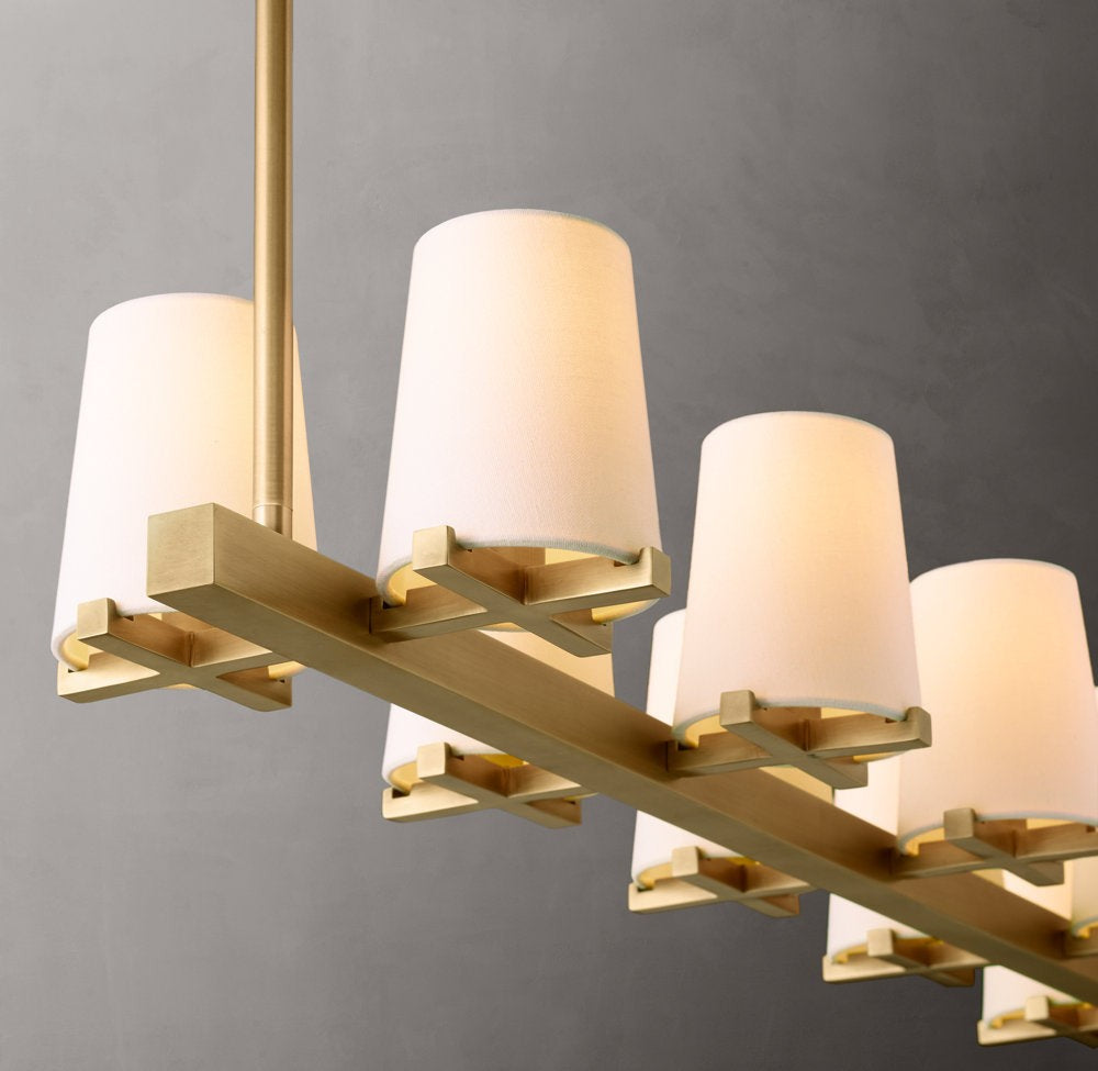 Pauillac Fabric Shade Linear Brass Chandelier 49"
