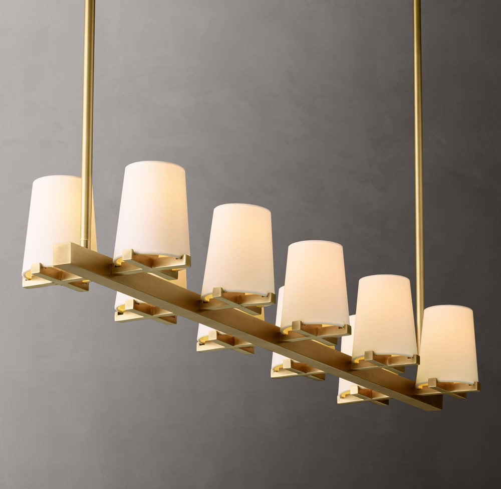 Pauillac Fabric Shade Linear Brass Chandelier 49"