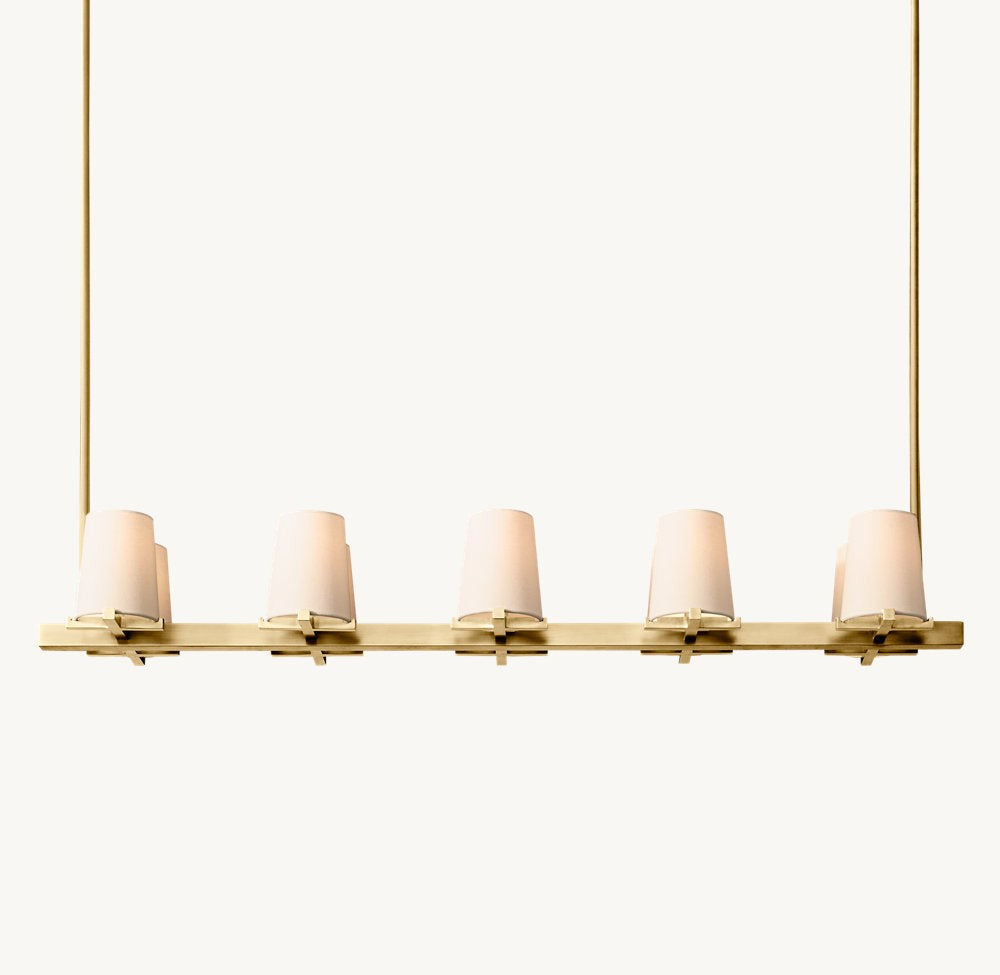 Pauillac Fabric Shade Linear Brass Chandelier 49"