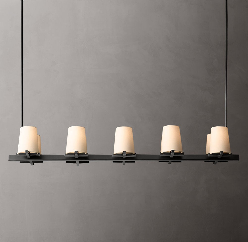 Pauillac Fabric Shade Linear Brass Chandelier 49"