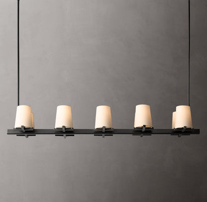Pauillac Fabric Shade Linear Brass Chandelier 49"