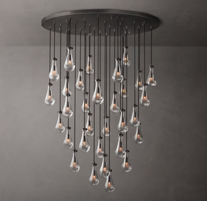 Rain Round Glass Drop Chandelier 60"