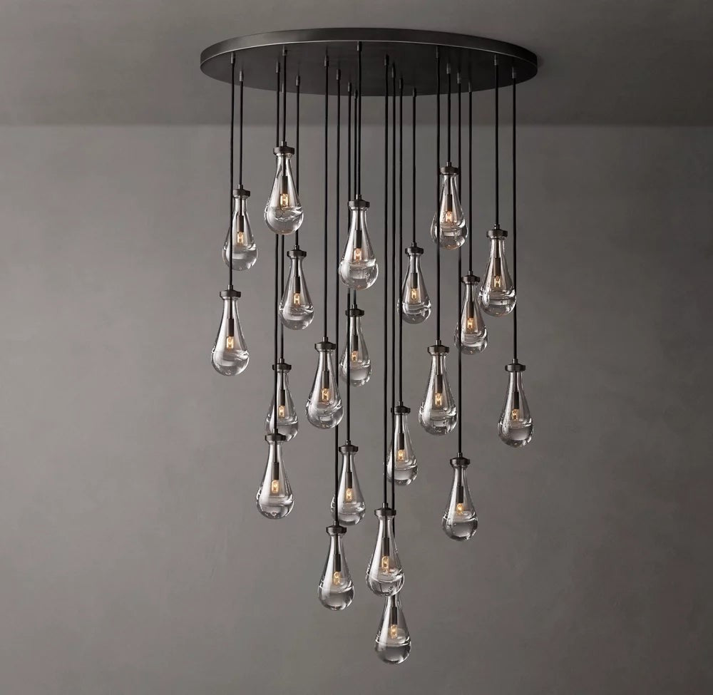 Rain Round Handblown Glass Chandelier 47"