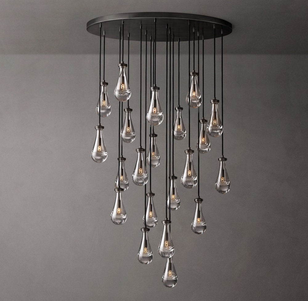 Rain Round Handblown Glass Chandelier 47"